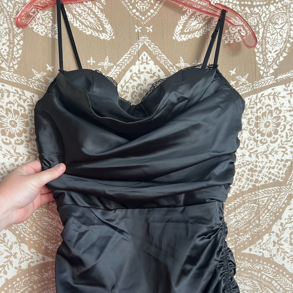 Oh Polly All For You Black Lace Trim Satin Mini Dress - Picture 6 of 10